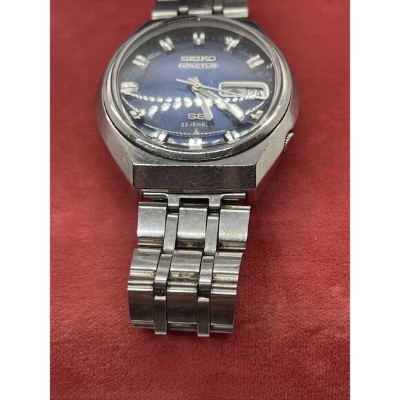 VINTAGE 1975 Seiko 5 Actus 23j Mens Automatic Watch Bracelet Blue Dial 6106-8680 - Picture 8 of 11